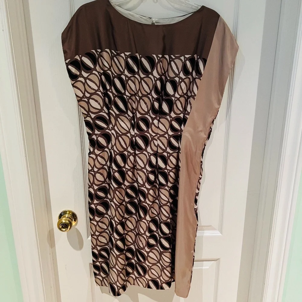 piazza sempione silk dress Piazza Sempione Silk Dress Lined Pleated Waist Brown Multicolor 46 IT Beautiful